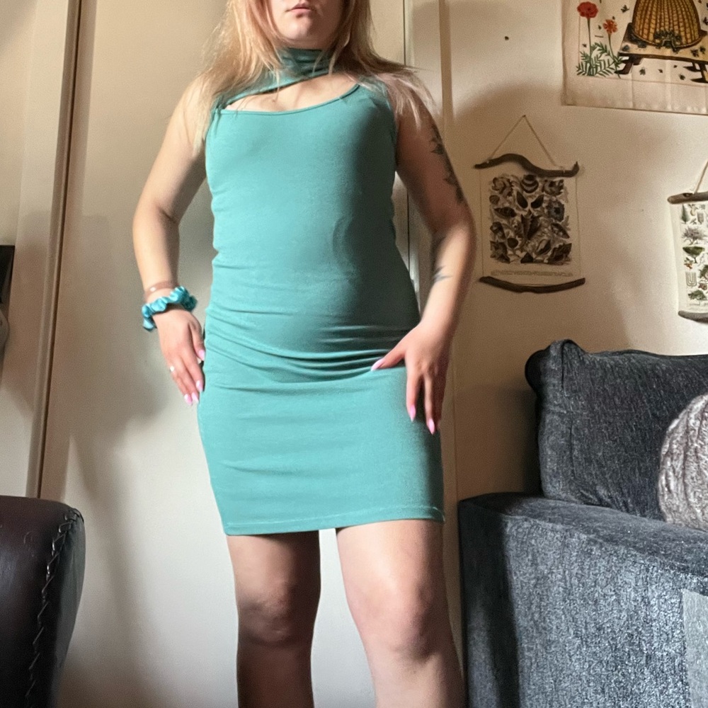 Bodycon cut out dress teal